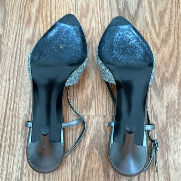 Stuart Weitzman Leather Slingback Pumps (Grey & Metallic)- Size 7.5M - Picture 6 of 7